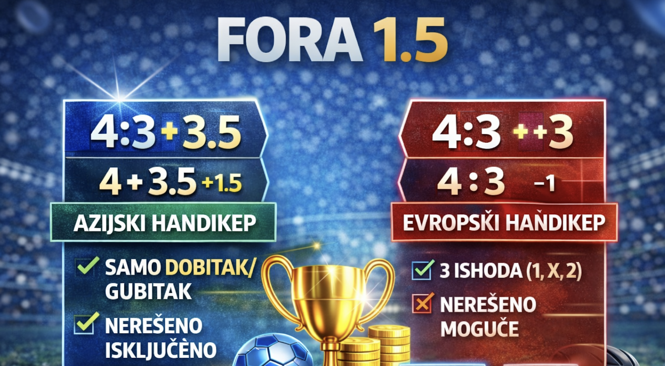 Fora 1.5 u klađenju: značenje hendikepa ±1.5, računanje, primeri i zašto nije “evropska” fora