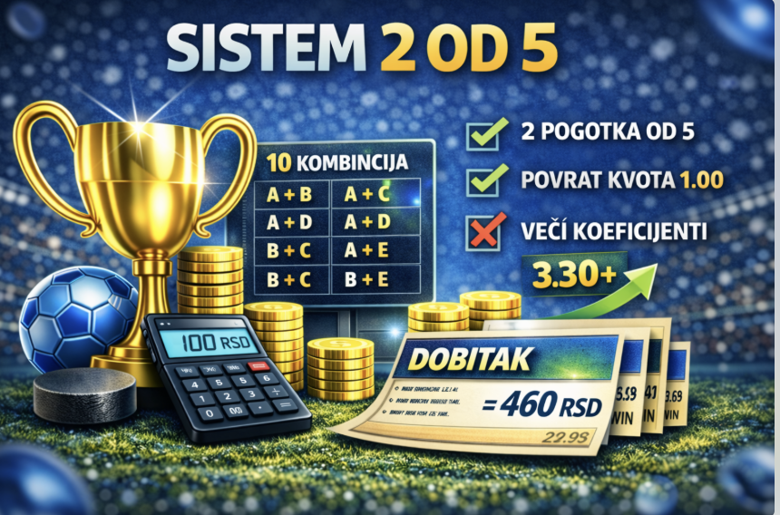 Sistem 2 od 5 u kladionici: šta znači, kako se računa i kada je isplativ (primeri + strategija)