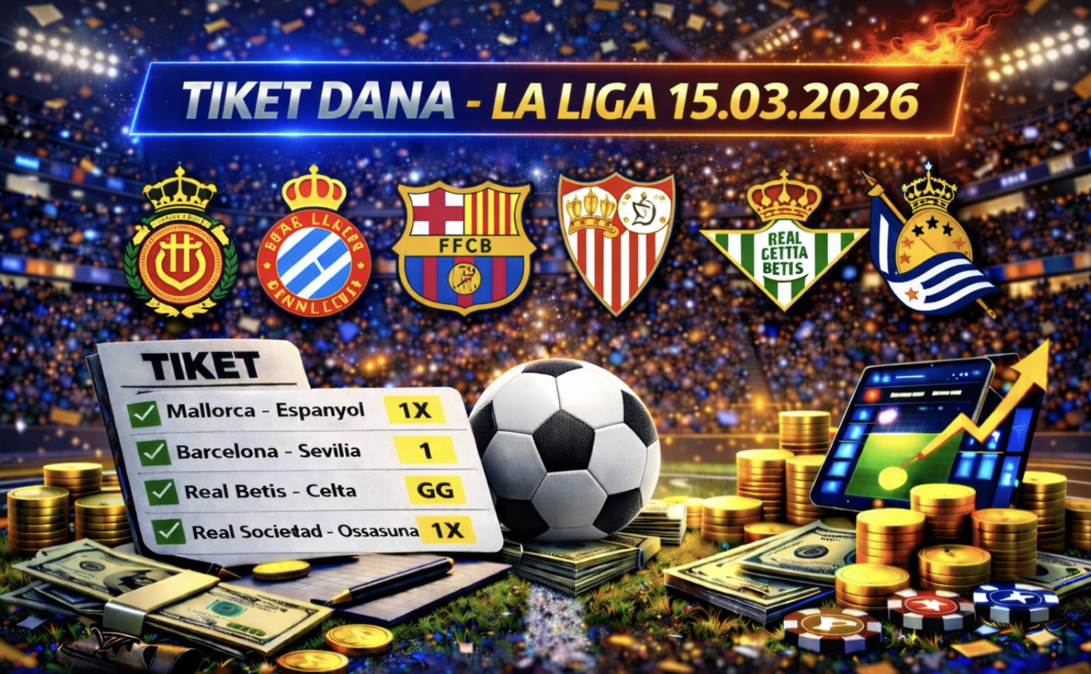 Tiket dana 15.03.2026: Barcelona, Betis i Mallorca tipovi za La Ligu