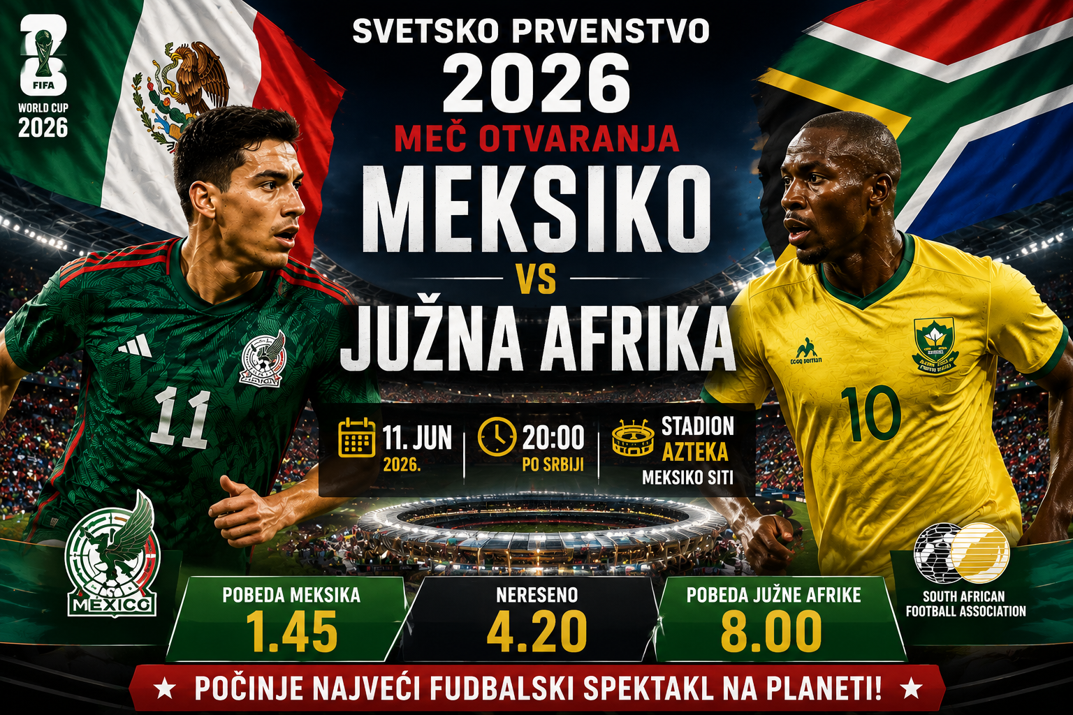 Meksiko – Južna Afrika: Otvaranje Mundijala 2026