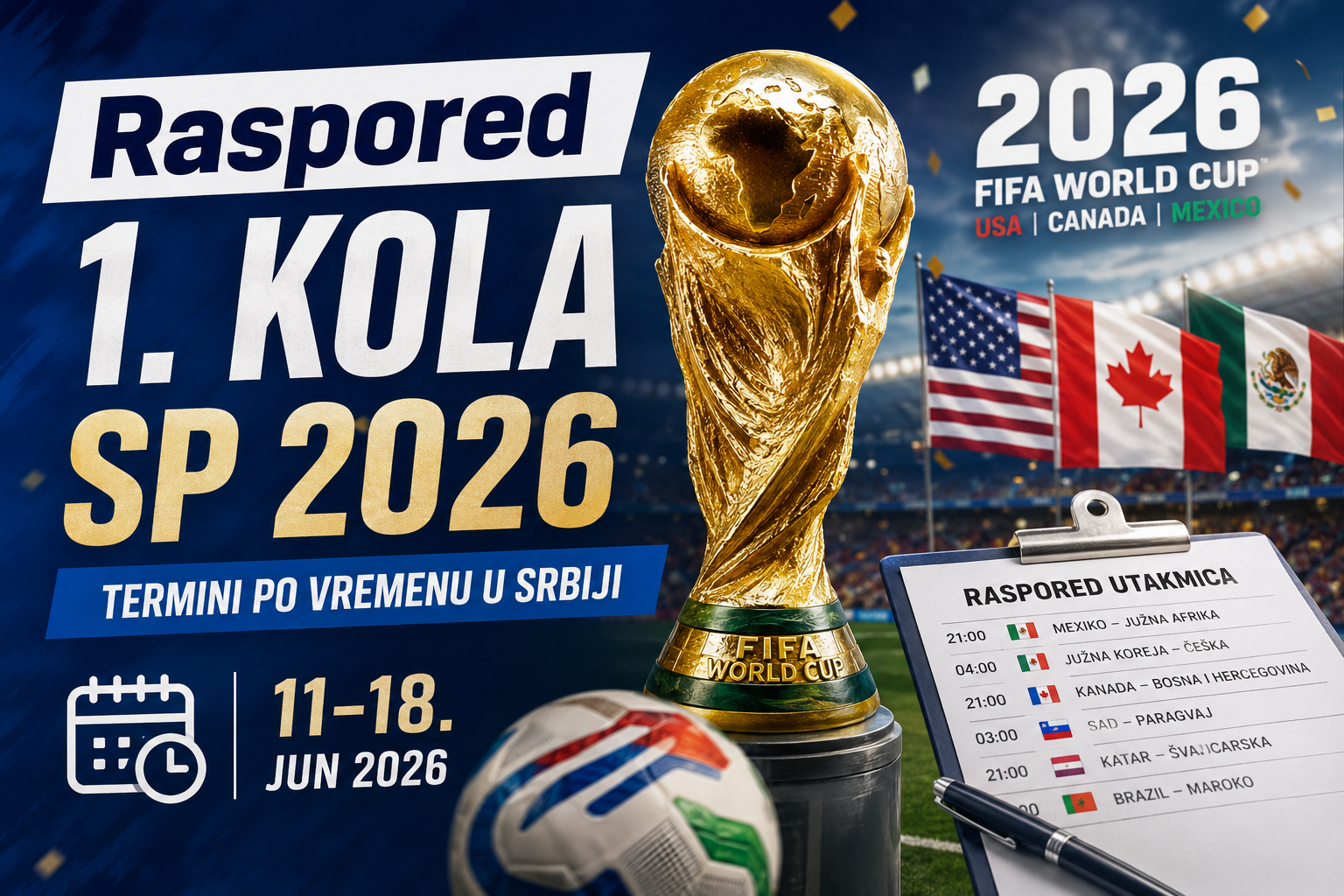 Raspored 1. kola Svetskog prvenstva 2026