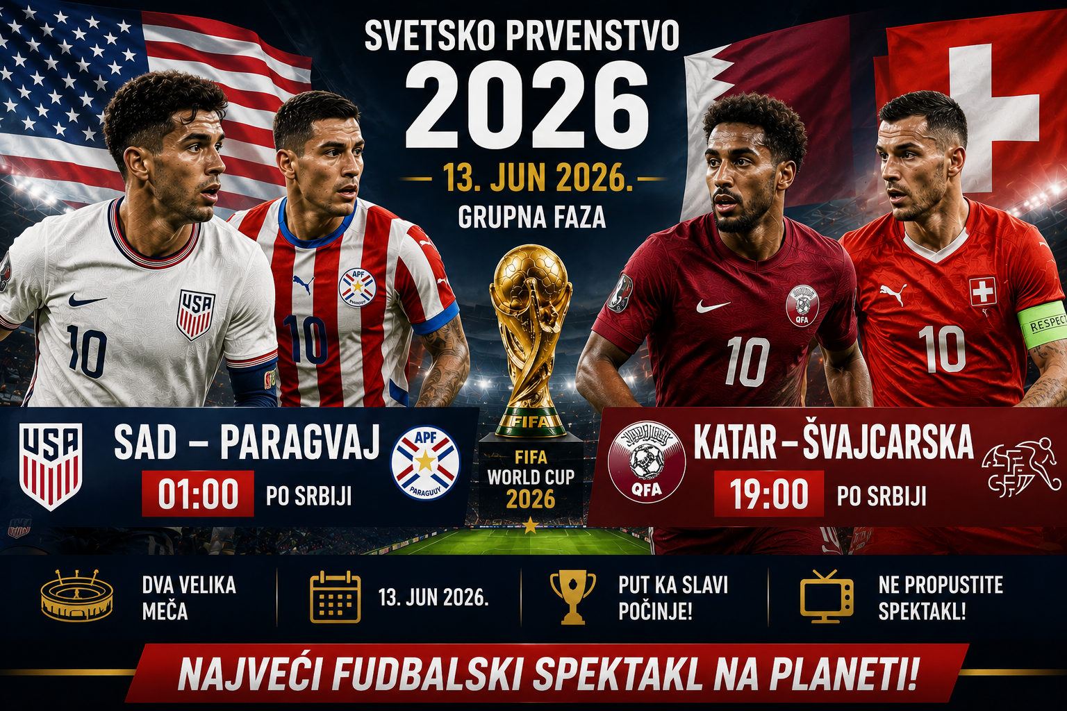 SP 2026: SAD protiv Paragvaja, Katar na Švajcarsku
