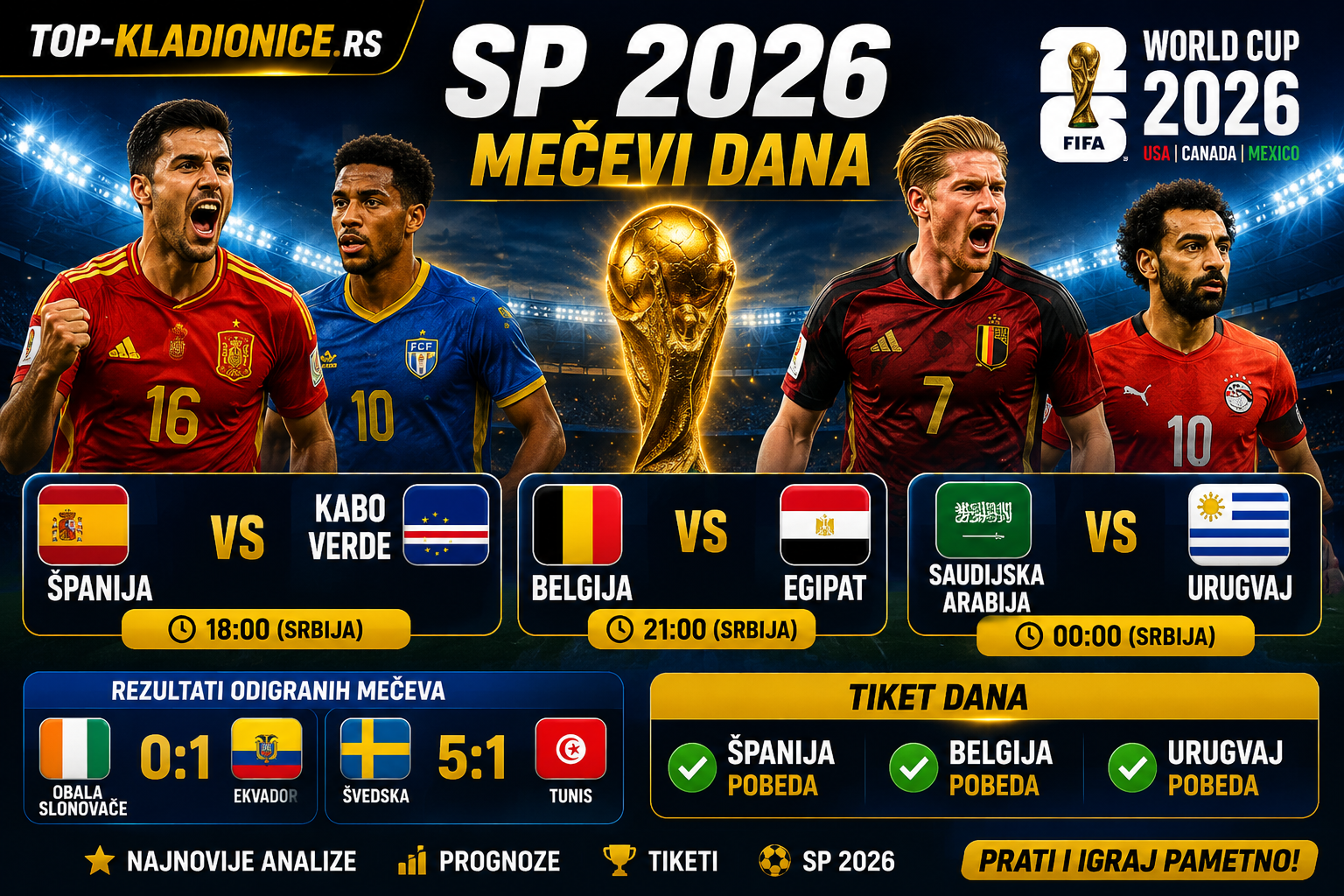 Španija i Belgija traže prve pobede na SP 2026