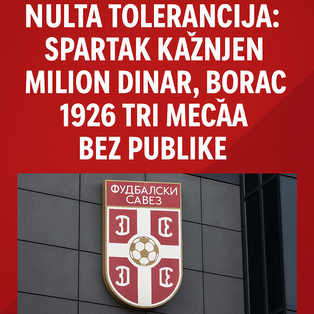 Nulta tolerancija: Spartak kažnjen milion dinara, Borac 1926 tri meča bez publike