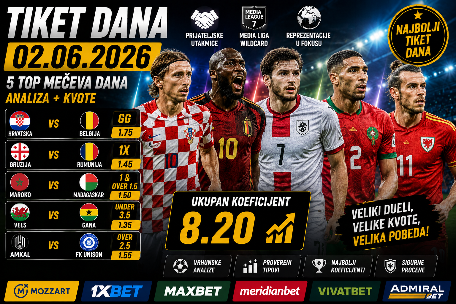 Tiket dana 02.06.2026: reprezentacije Evrope i Afrike