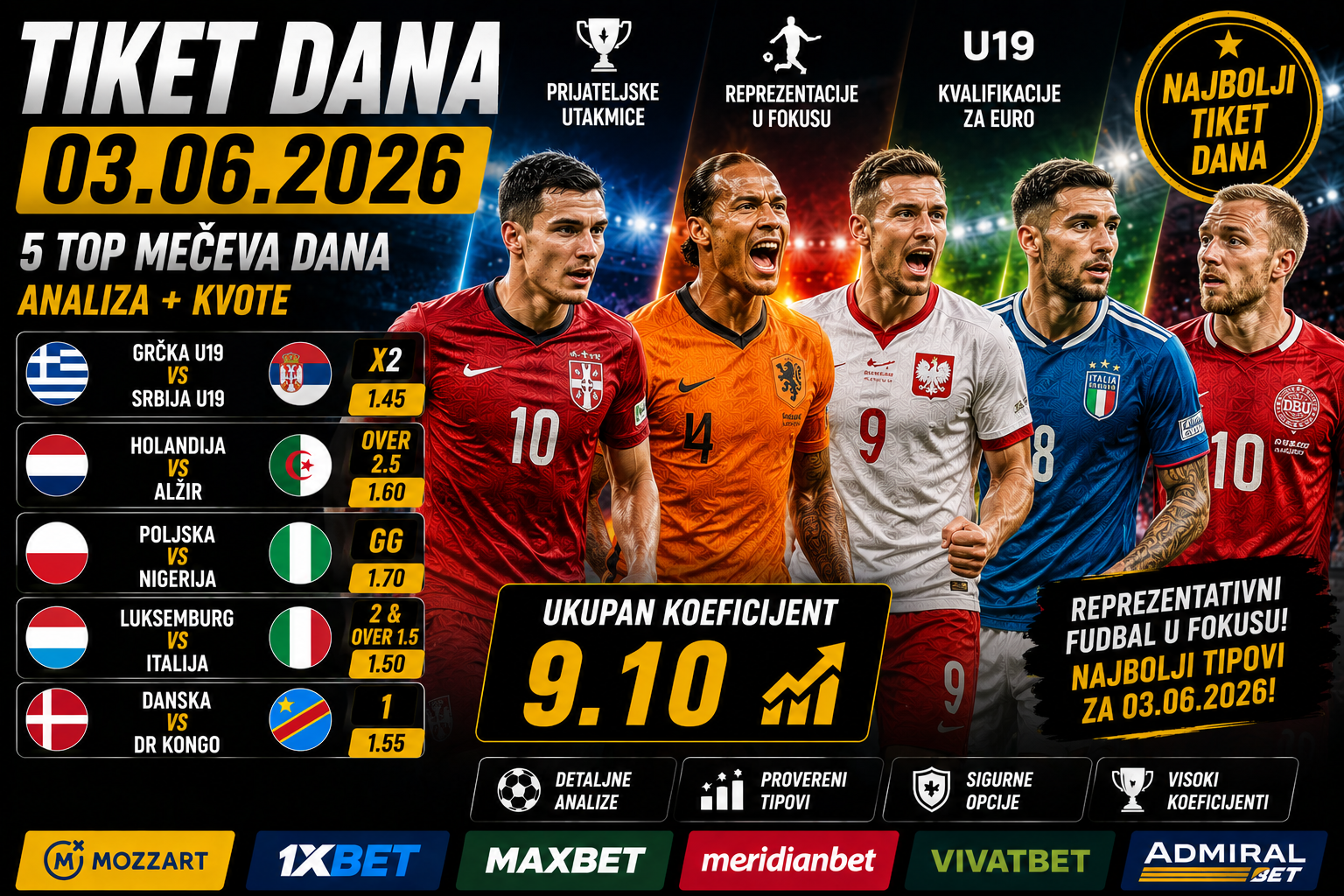 Tiket dana 03.06.2026: reprezentacije Evrope, Srbija U19