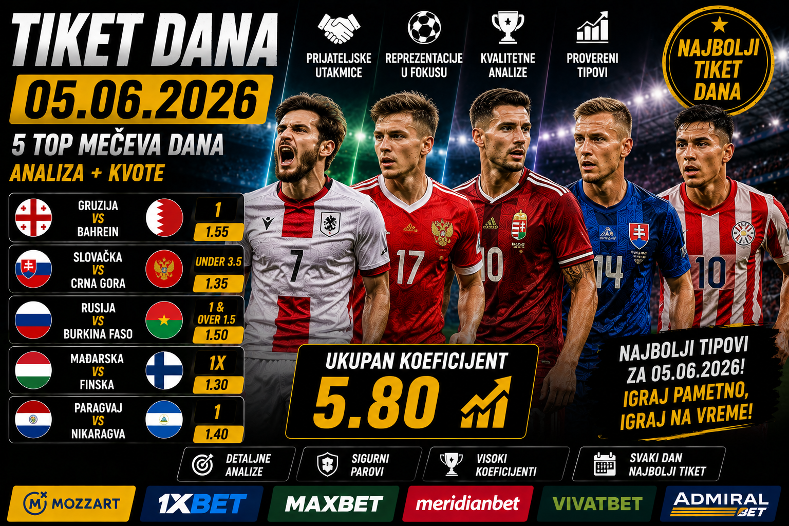 Tiket dana 05.06.2026: reprezentativni fudbal