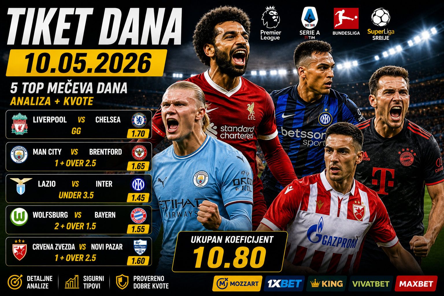 Tiket dana 10.05.2026: analiza i kvote za danas