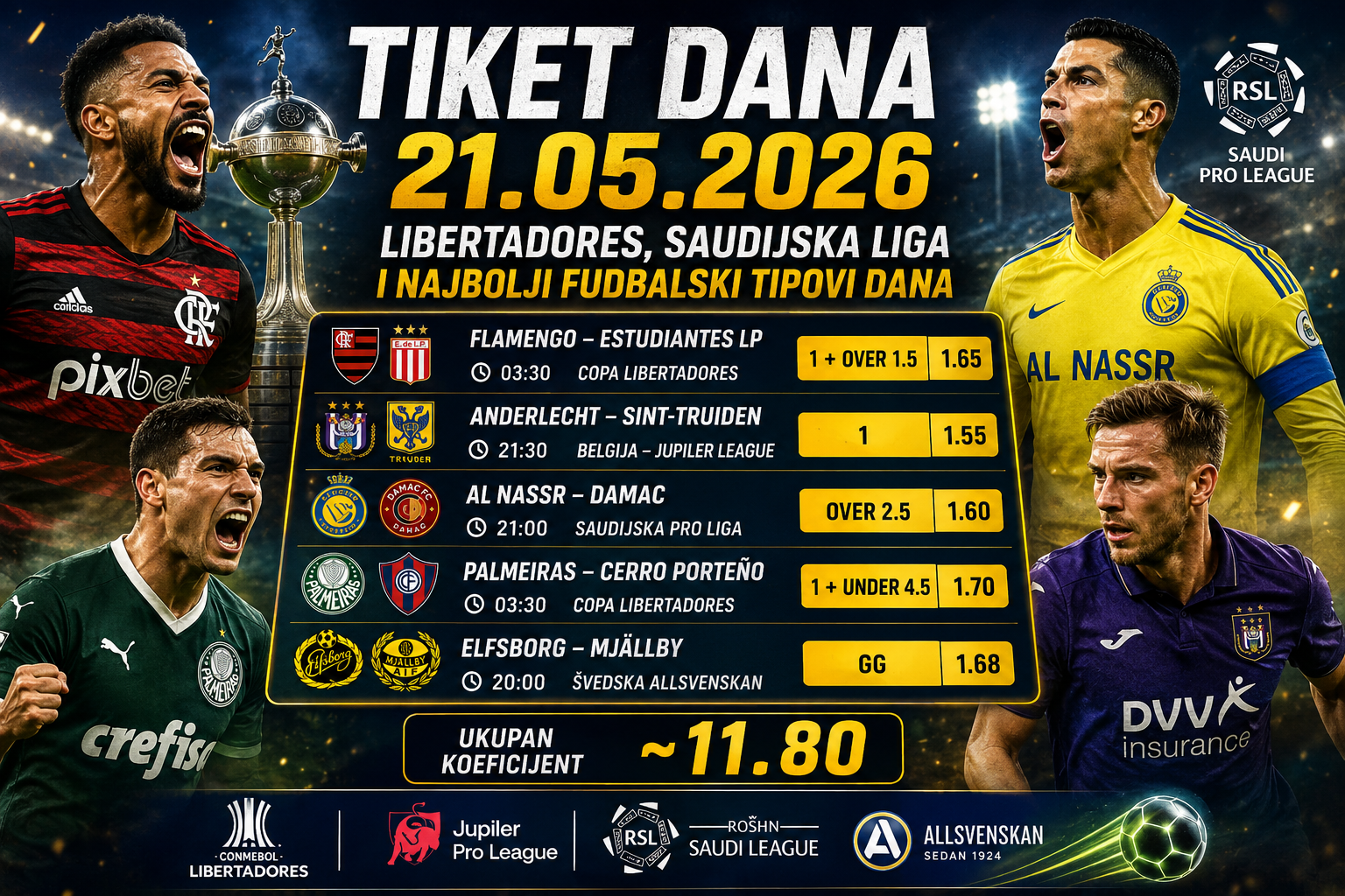 Tiket dana 21.05.2026: Libertadores, Saudijska liga i najbol