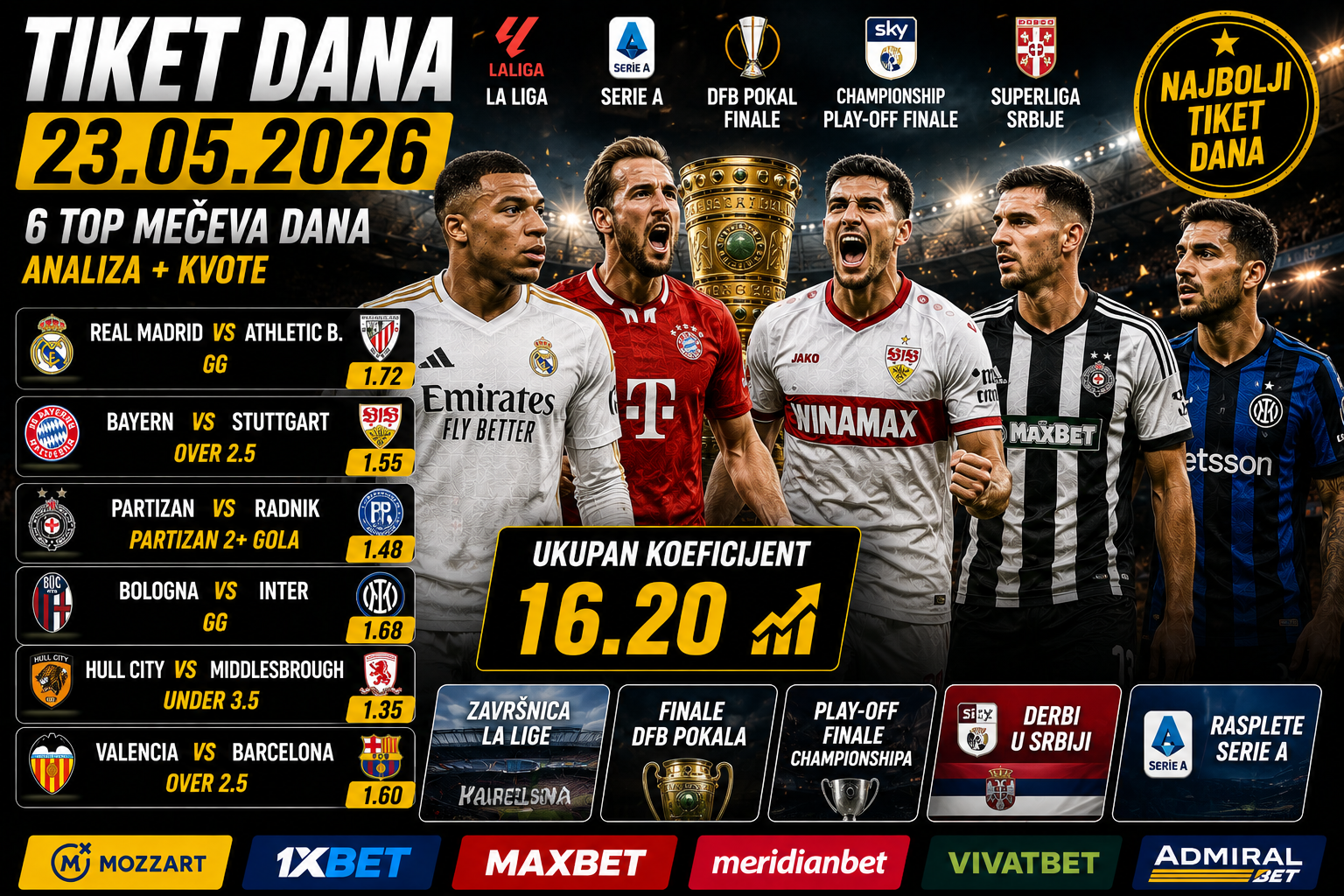 Tiket dana 23.05.2026: Finale kupa, rasplet u La Ligi