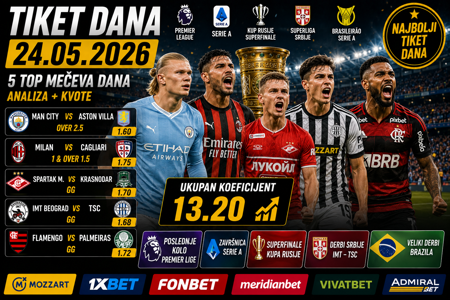 Tiket dana 24.05.2026: Premijer liga, finale Kupa Rusije